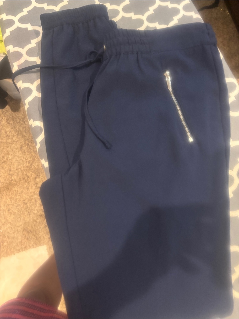New York & Company Navy Drawstring Joggers with Zip Pocket